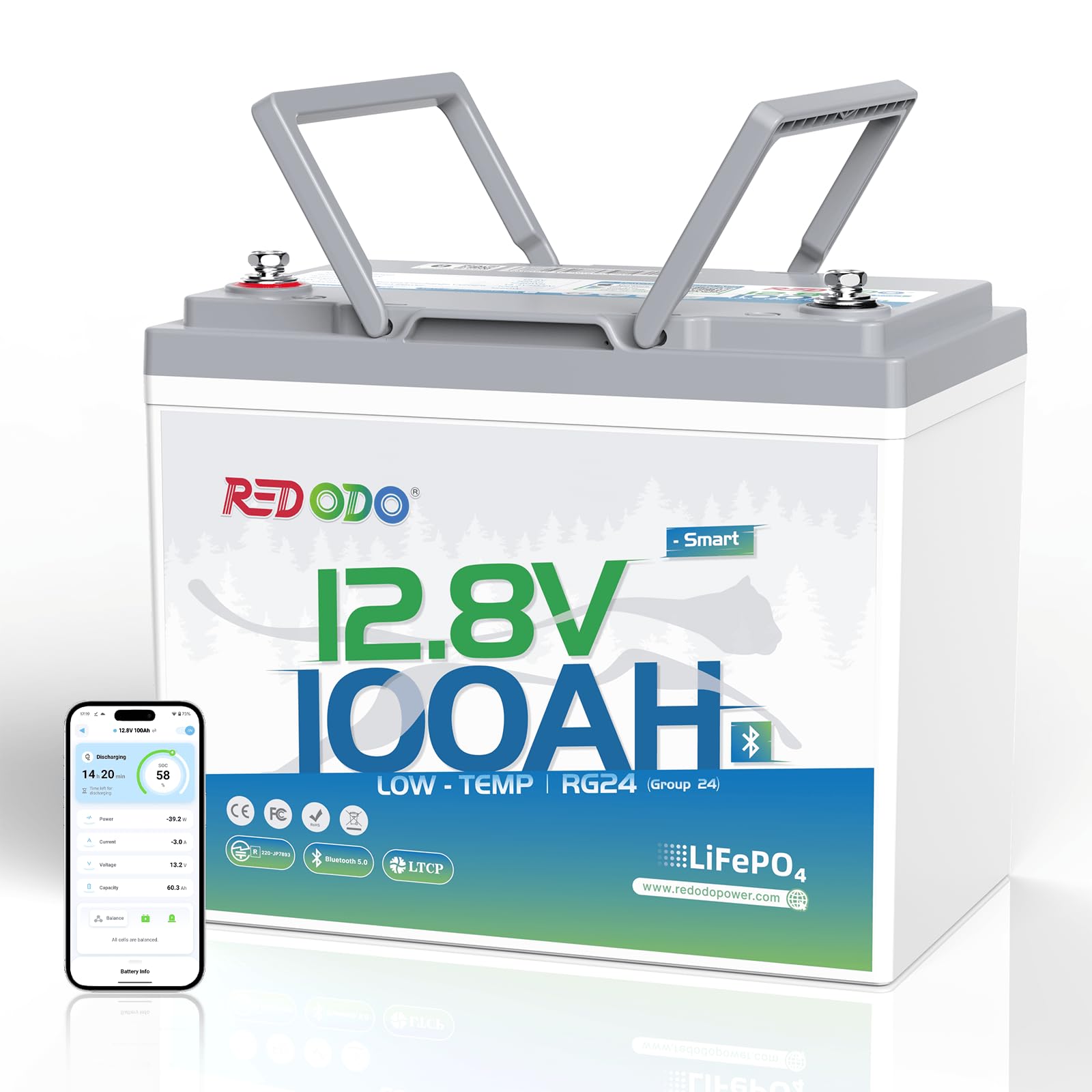 Redodo 12V 100Ah Bluetooth LiFePO4 Battery