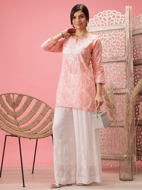 Image of Ada Hand Embroidered Lucknowi Chikankari Cotton Top for Women A911411