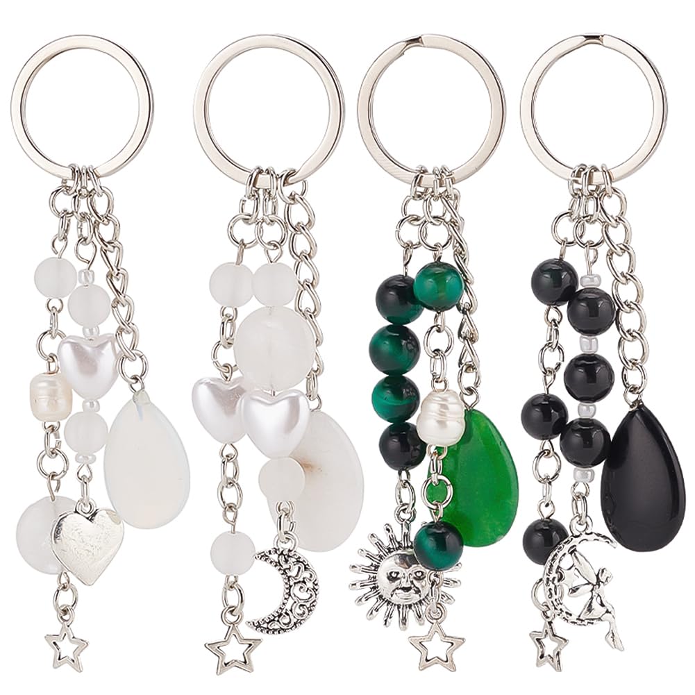 Delorigindelorigin 4pcs Natural Gemstone Keyrings Crystal Stone
