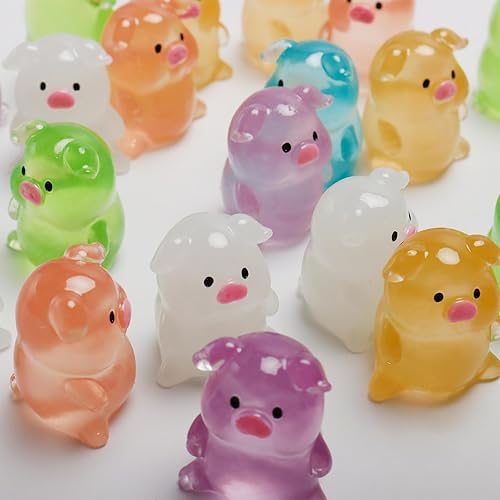 Miniatura 6 de Exasinine 30 figuras de cerdito en miniatura luminosas y pequeñas estatuas de cerdito para decoración de pasteles, manualidades, decoración del