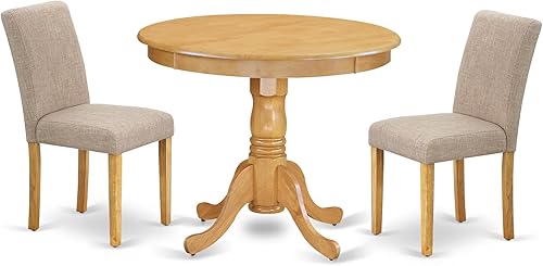 East West Furniture ANAB3-OAK-04 - Juego de comedor de 3 piezas para espacios pequeños que contiene una mesa de comedor redonda con pedestal y 2