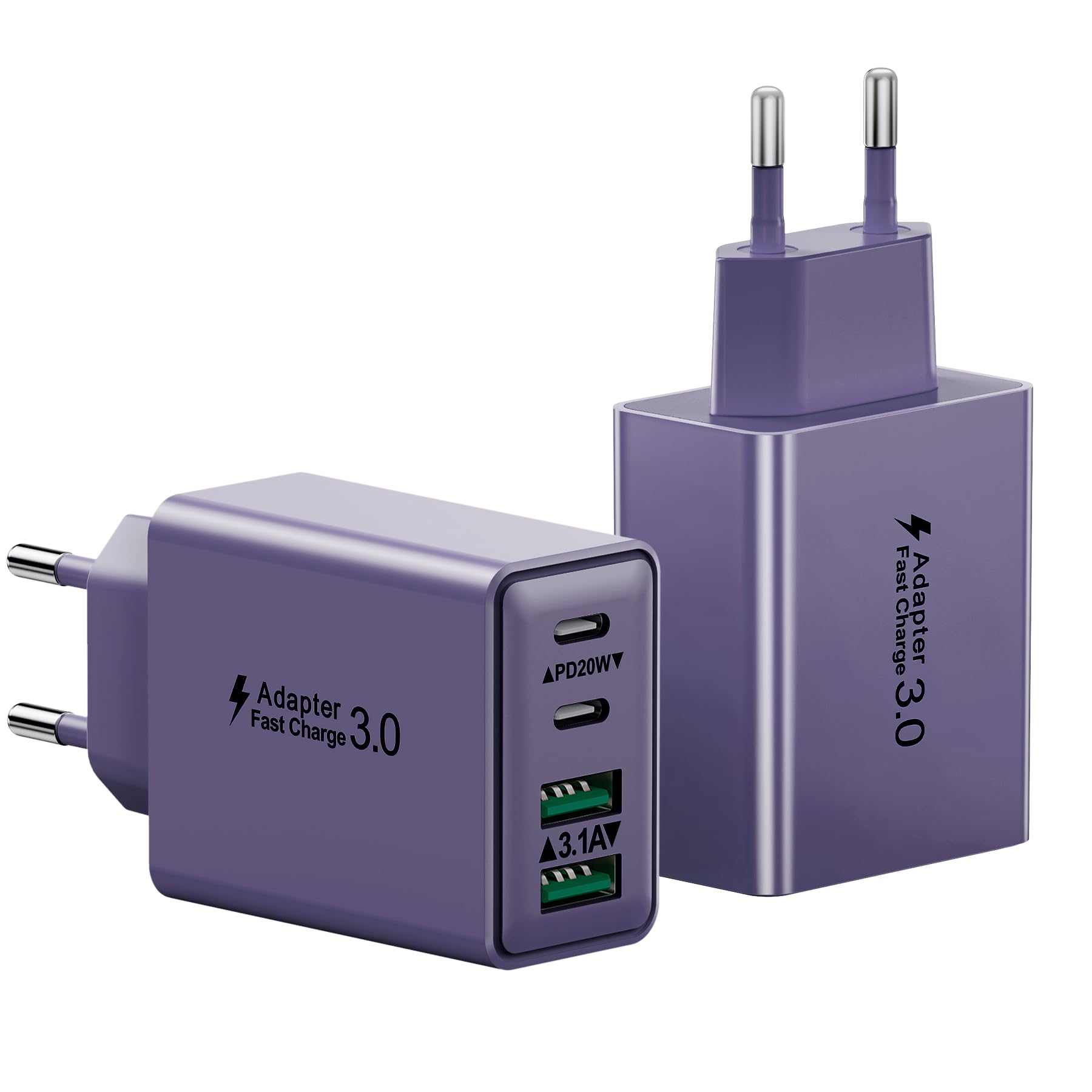 2-Pack Caricatore USB C Rapido, 40W 4Porto Presa USB Multipla PD+ QC3.0 Carica, Spina Alimentatore USBC Caricabatterie per iPhone 16 15 14 13 12 11 Pro Max, iPad, Samsung S23 S24 Spinotto Adattatore