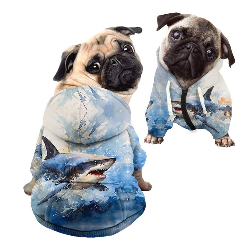 Kuiaobaty Watercolor Shark Print Warm Dog Clothes for Small Dog Boys Girls, Soft Breathable Puppy Pets Hoodies Dogs Hoody Jumpers — image 1