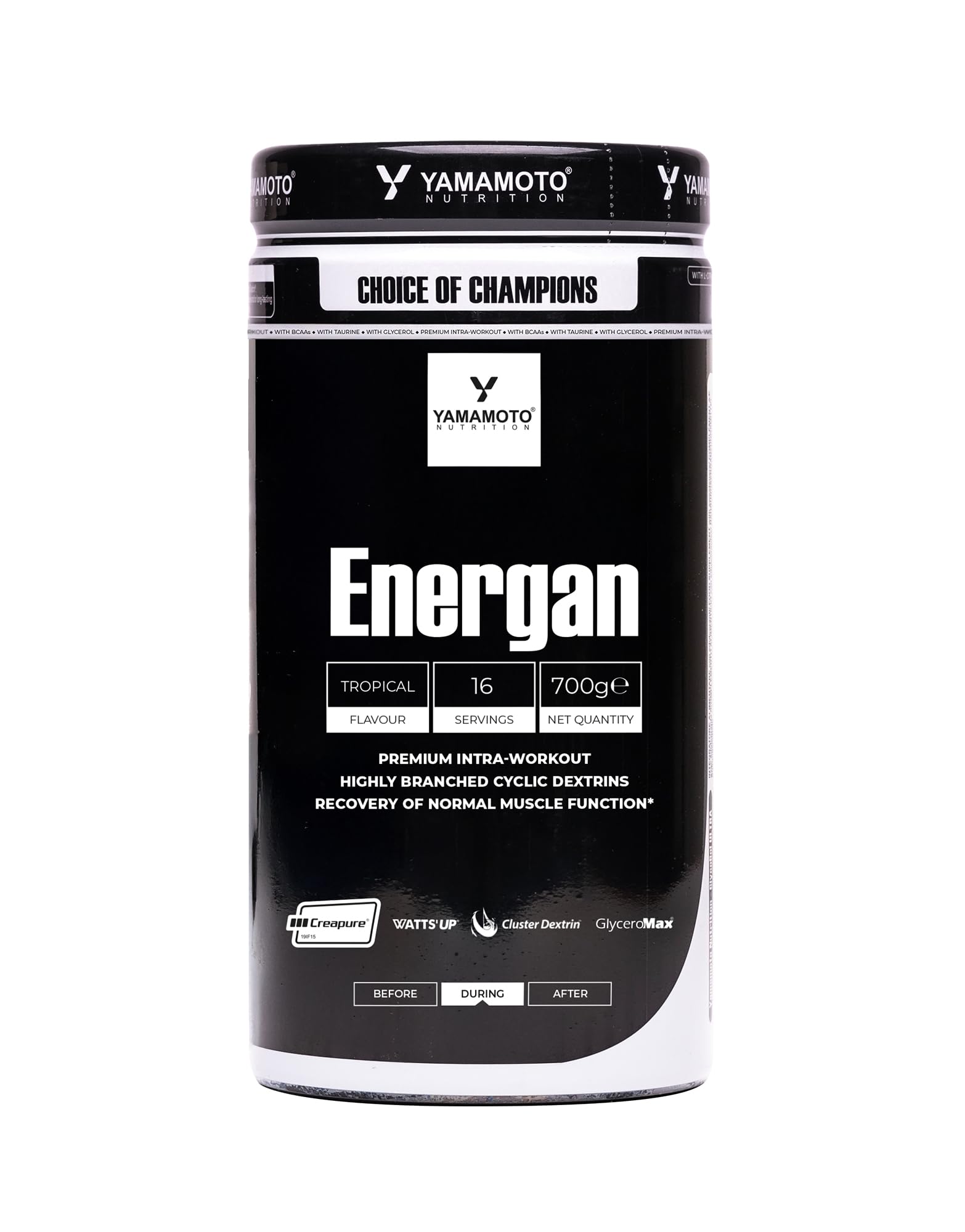 YAMAMOTO Nutrition, Energan 700 gr, Integratore Alimentare per Sportivi, Bevanda Intraworkout per Crescita Muscolare con Carboidrati, Amminoacidi, Creatina e Taurina