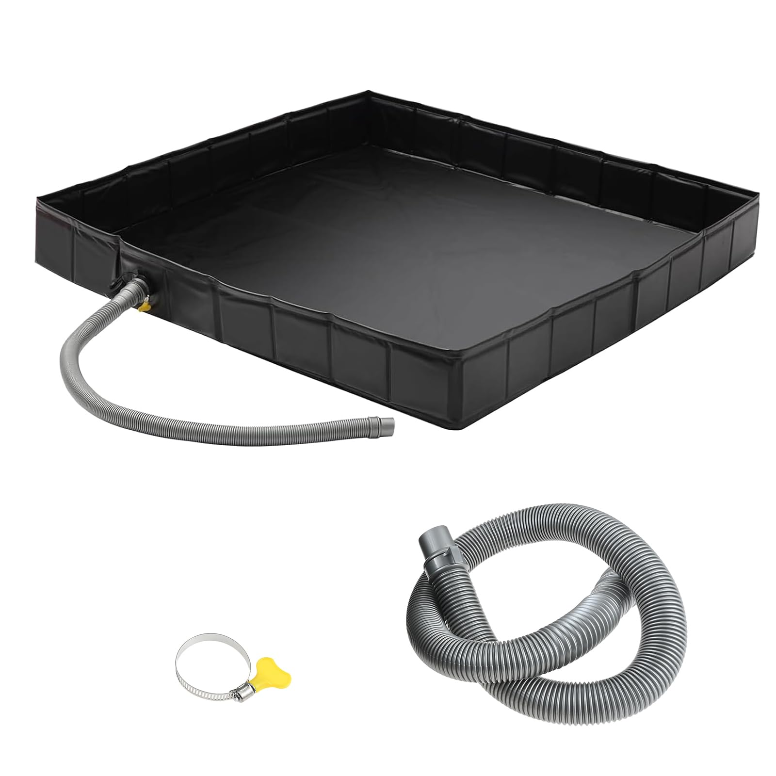 DRELD Camping Shower Tray Foldable - 40x40in Shower Base with 39in Drain Pipe, RV/Pet Bath Mat for Indoor & Outdoor Use