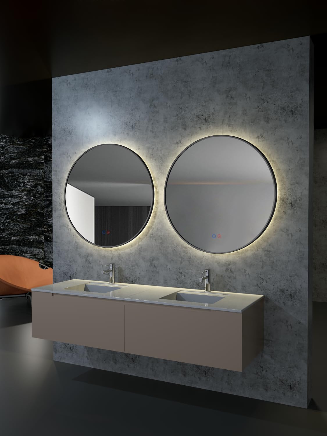 Mice - Espejo Redondo LED con Marco de Aluminio, Retroiluminado, Sensor On/Off, Anti-vaho, 3 Tonos de Luz - Espejo con luz de Maquillaje - Baño - Vestidor - Marco Negro Mate Ø70cm