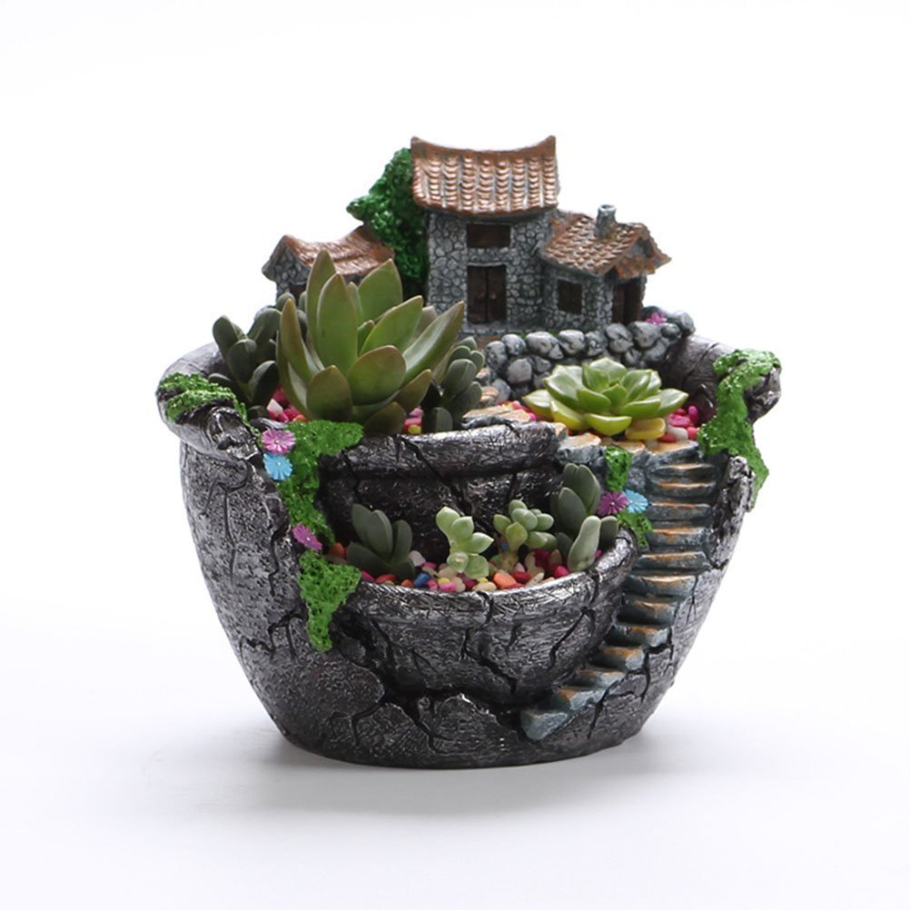 goldblue Plants Pot Tiny Creative Flowers Succulent Plants Pot Holders Hanging Garden Design with Sweet House (Sliver)