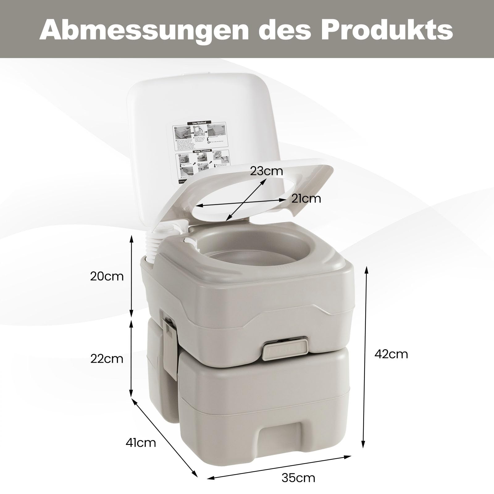 GOPLUS Campingtoilette, tragbares Campingklo mit T-förmigem Wasserspülsystem & ausziehbarem Trichter, Camping WC bis 200kg belastbar, Trockentoilette mit Dichtungsventil, für Camping, Angeln & Wandern