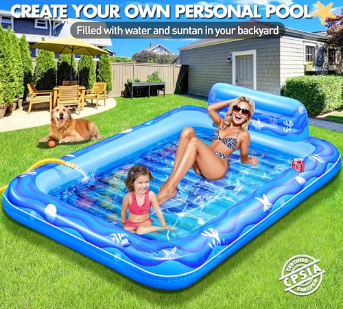 Miniatura 2 de Lanblu Colchonetas Hinchables Para Piscinas, Flotadores Piscina Adultos Con Divertido Mundo Marino, Playa Colchoneta Piscina Adultos Gigante Con Posavasos Respaldo, 205 150cm Colchón Hinchable Piscina