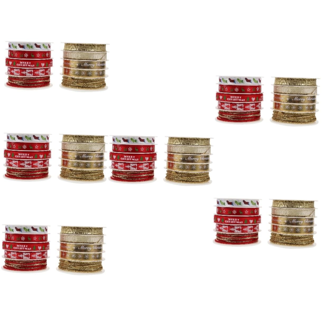 DOITOOL 12 Sätze Weihnachtsgeschenkbänder aus Langlebigem Polyester Bedruckte Geschenkverpackungsbänder in Rot und Gold Vielseitige Weihnachtsdeko für Baum Kranz und DIY Bastelprojekte