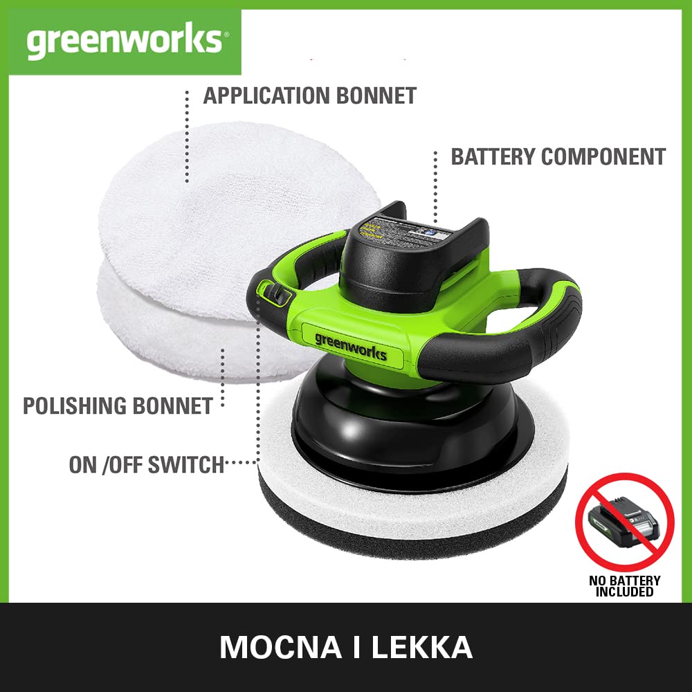Greenworks G24BU10 Polerka Akumulatorowa, 2800 obr./min, Rozmiar Blatu 25 cm, BEZ Baterii 24V i Ładowarki