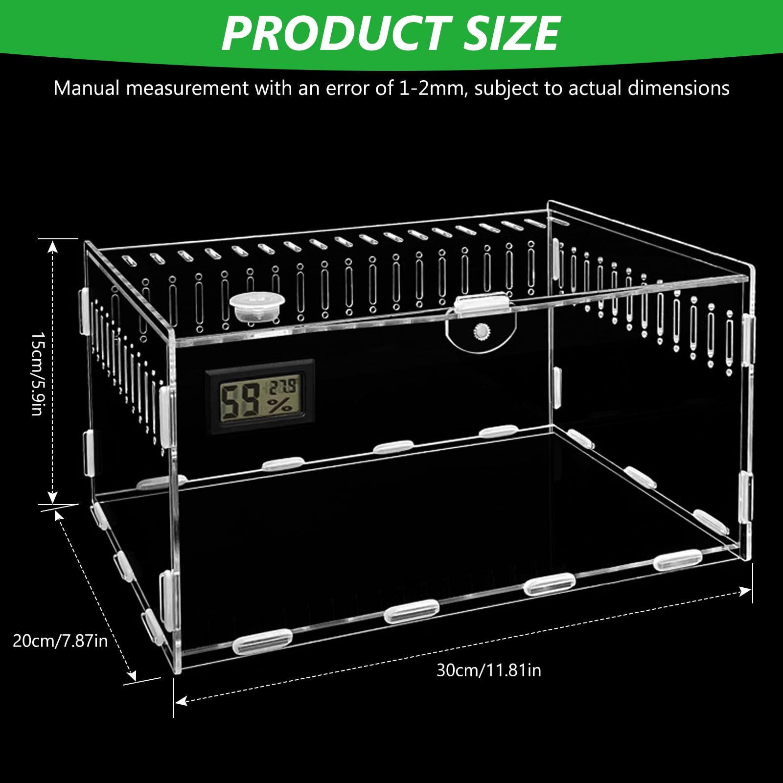 Terrarium Acryl Terrarium 30x20x15cm groß transparent Futterbox für Reptilien Haustier Spinnen Eidechsen Schnecken Käfer
