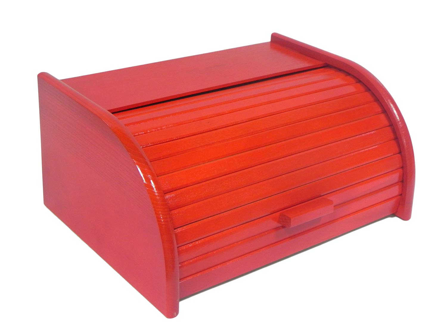 Wooden World - Wooden Bread Bin with Roll Top or Drop Down Door Box for Storage Loaf Kitchen 24 types RED Small