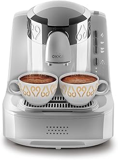 ARZUM OKKA Fully Automatic Turkish Coffee Maker | Direct-to-Cup, One-Touch Self-Cleaning, & Guaranteed Perfect Foam | White/Chrome (OK002W). 1 Year Manufacturing Warranty