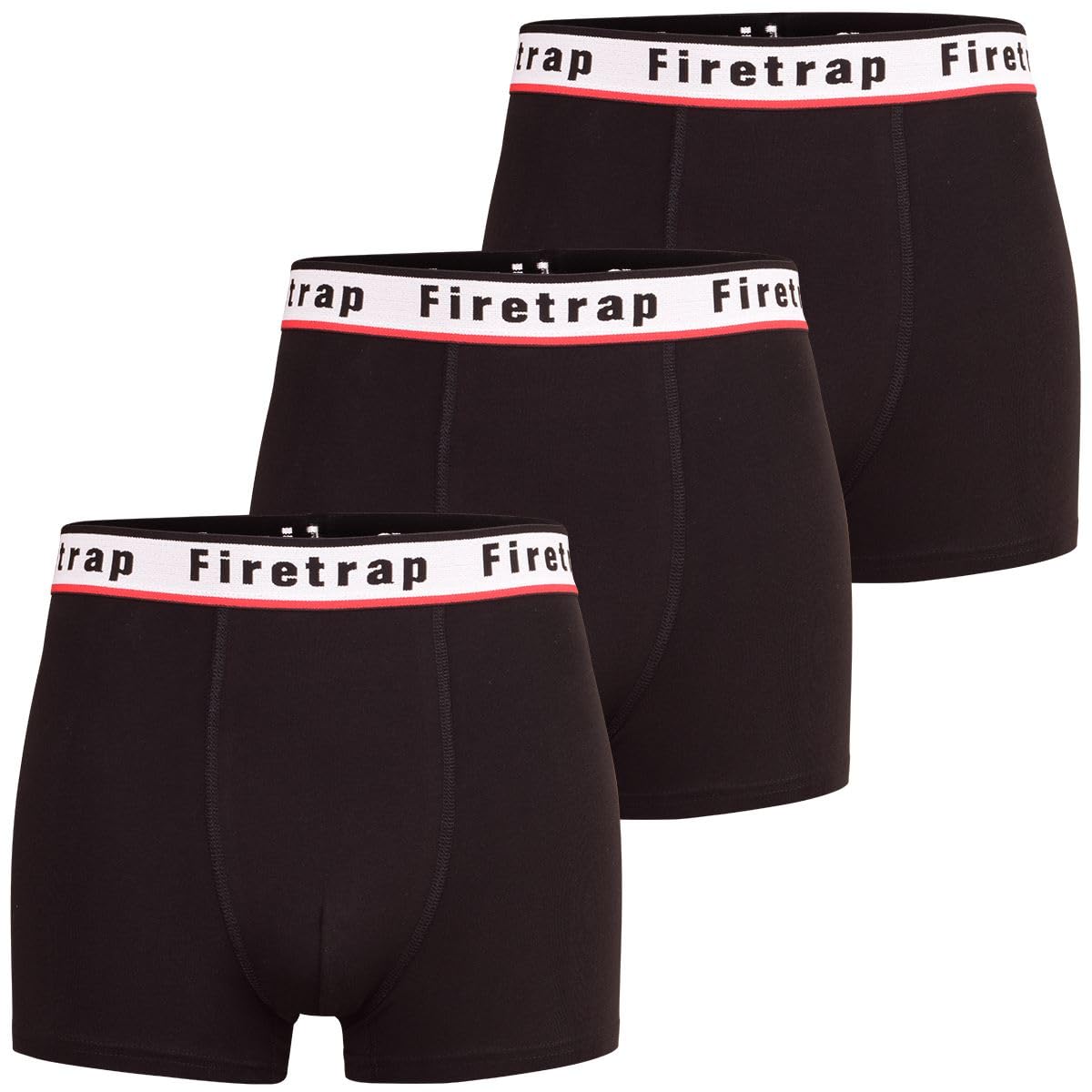 Firetrap Mens 3 Pack Designer Boxer Shorts, Underwear Gift Set Trunks Comfortable Stretch Cotton Plain Colours Mens Briefs All Black L