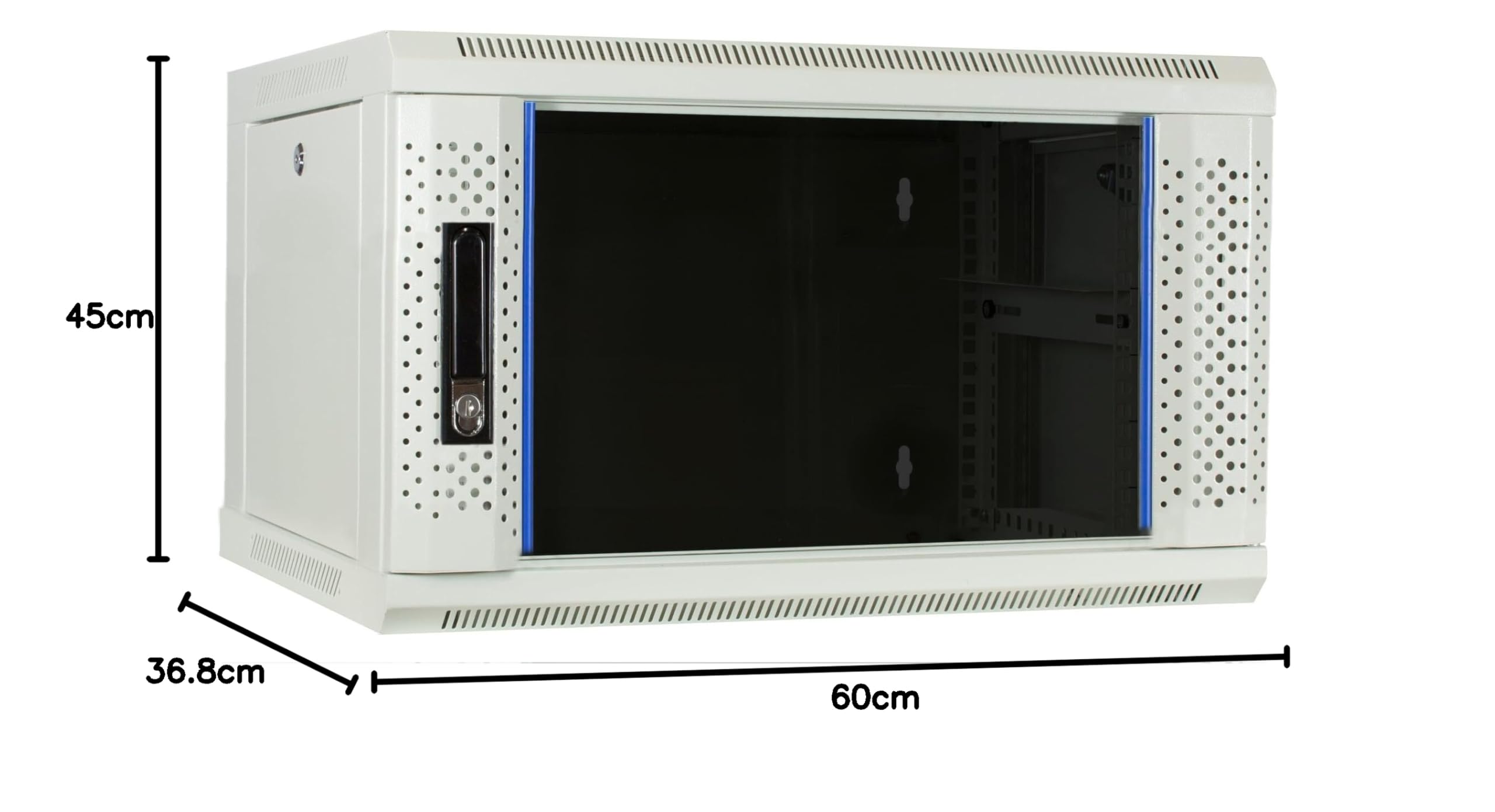 19 Zoll Set: Weißer 6HE Netzwerkschrank zur Wandmontage – Fachboden – Steckdosenleiste SPD 8-Fach – Kabelbügel – Cat6 UTP-Patchpanel