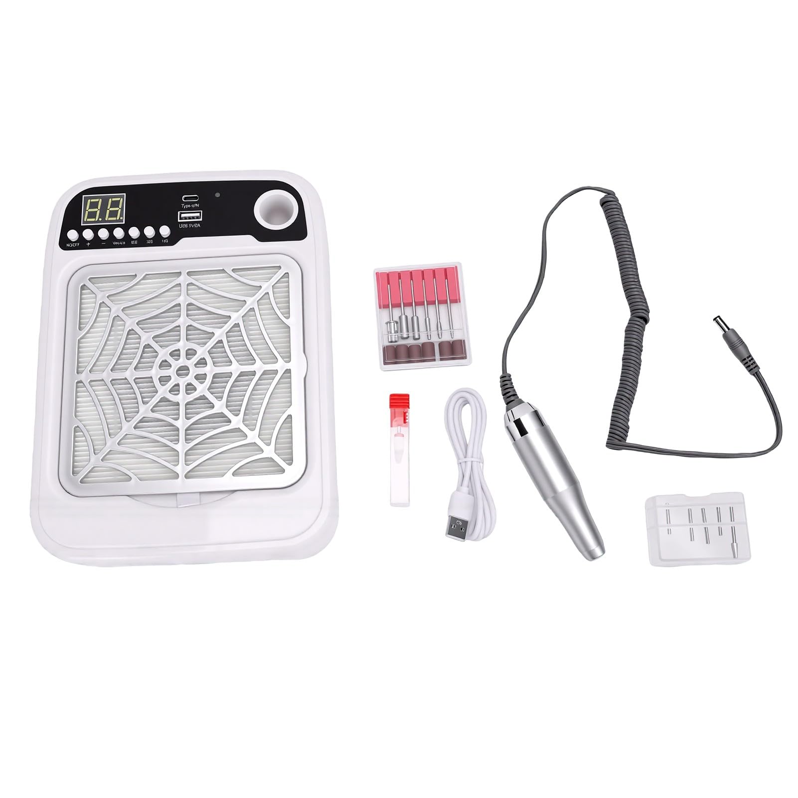 Pongnas Aspirador de Polvo para Uñas 3 en 1 con Lámpara de Taladro, Taladro de 35000 RPM 8 Velocidades Ajustables Pantalla LED para Manicura en Casa