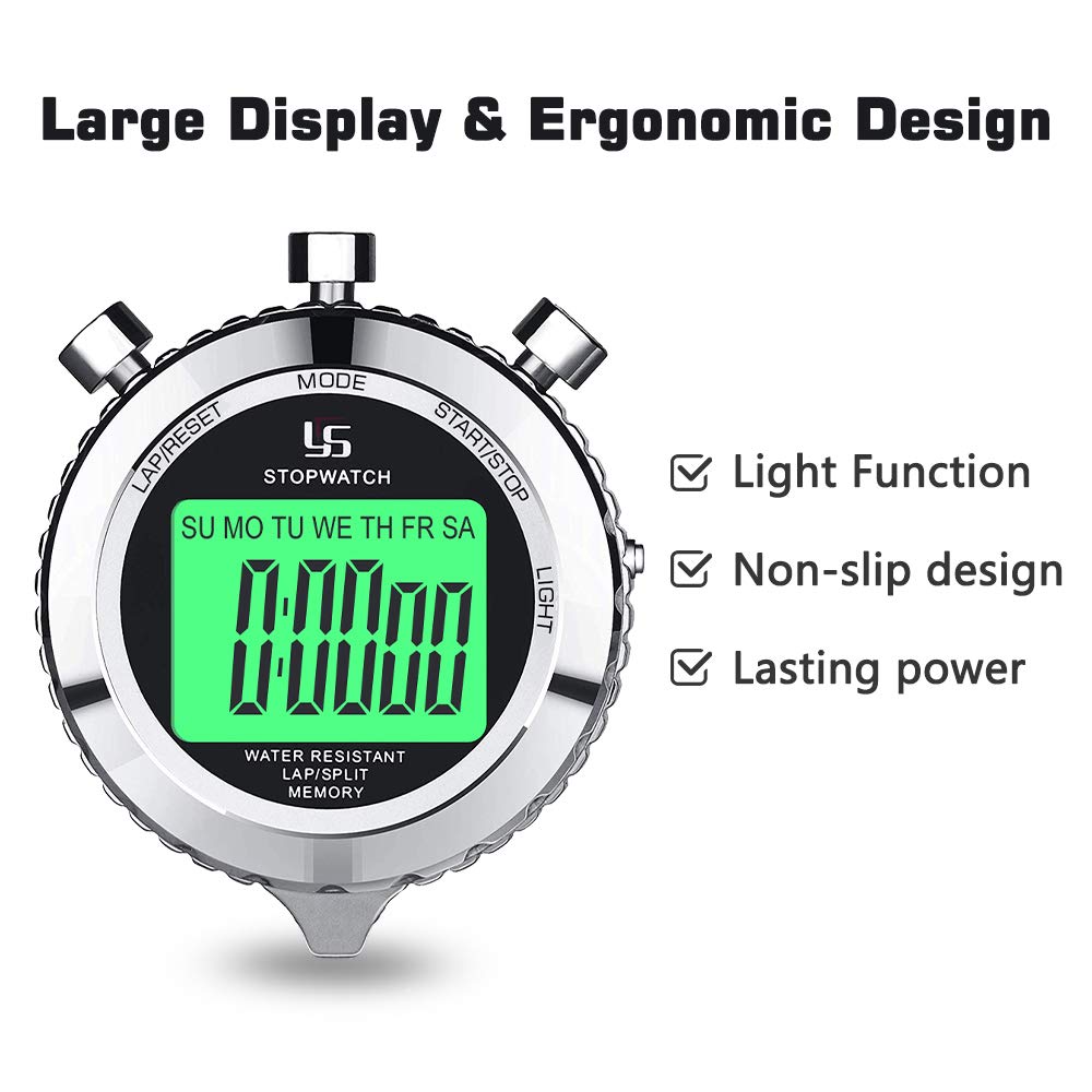LAOPAO Stoppuhr,1/100 Sekunden Precision 2 Stück Speicherdaten Täglich Wasserdicht Elektronischer Digitaler Chronograph Timer mit Leuchte Funktion&Stumm Funktion Für Sports Schiedsrichter Trainer