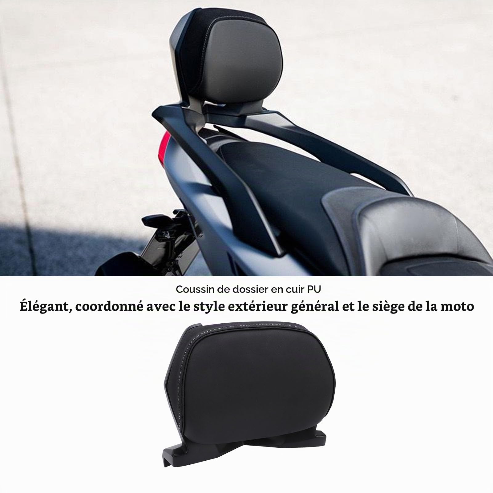 SIXRUN Coussin de Dossier de Moto pour Xmax 250, 300, TMAX 530, TMAX 560, Cuir PU, Éponge Haute Densité, Support Lombaire, Installation Facile