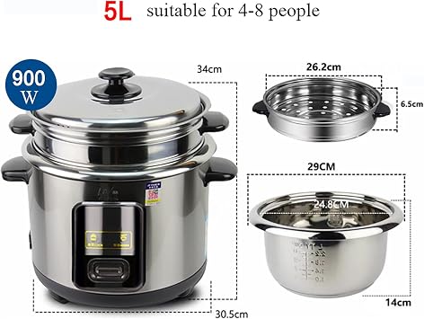 Rice Cooker (2-6L) 304 Stainless Steel Inner Pot, Intelligent Insulation, Make Rice & Steam Food & Vegetables, 220-240V US/EU Power(4L)