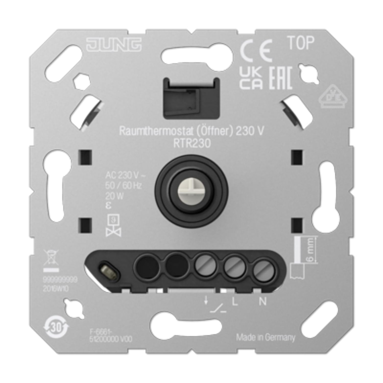 Thermostat JUNG RTR230 avec interrupteur NC 230V pour régulation de chauffage