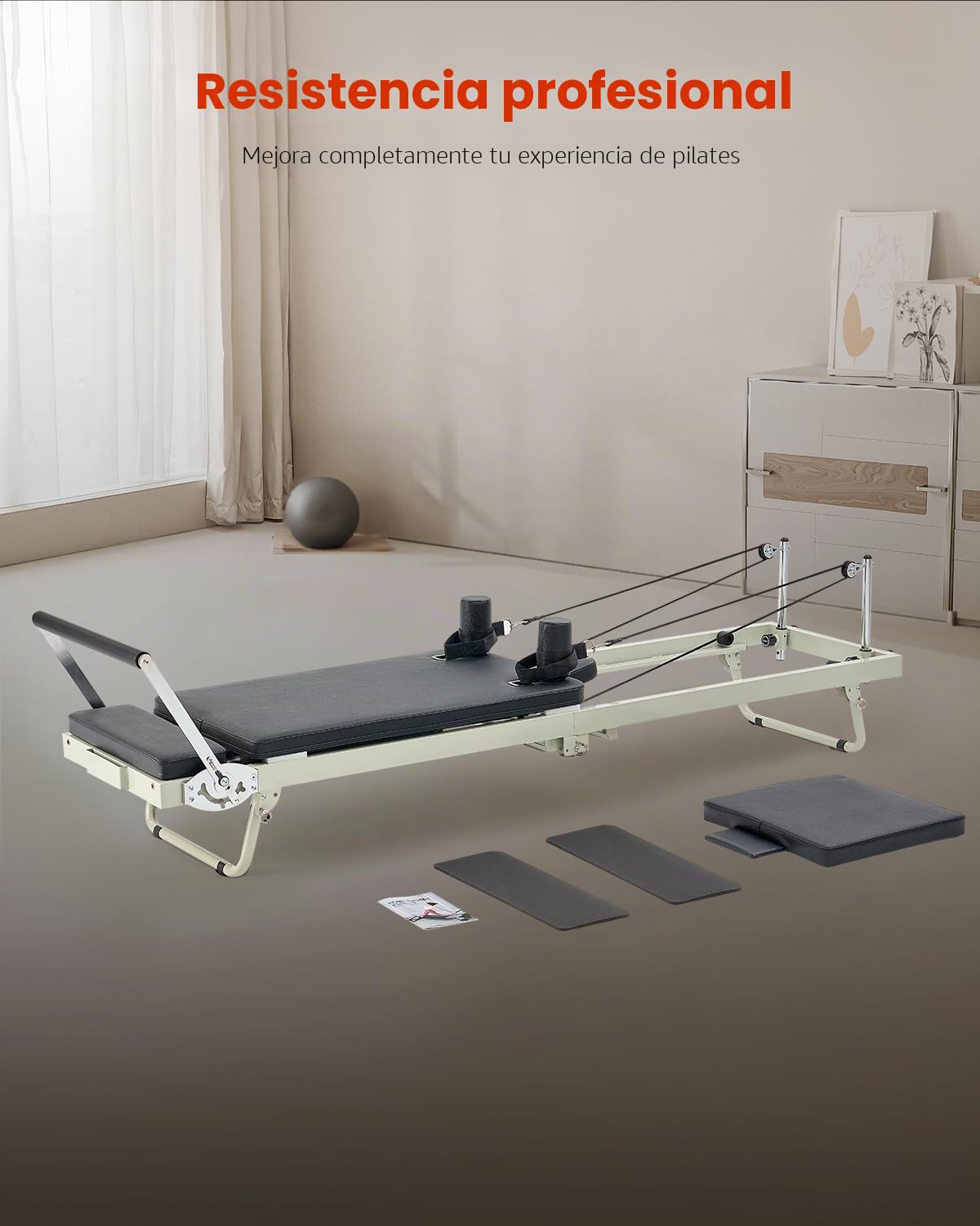 VEVOR Reformer de Pilates Plegable Máquina de Pilates para Gimnasio en Casa Equipo de Pilates Doble Resistencia Resorte y Cuerda Reformador para Avanzados Principiantes hasta 181,4kg, 252x62x77 cm