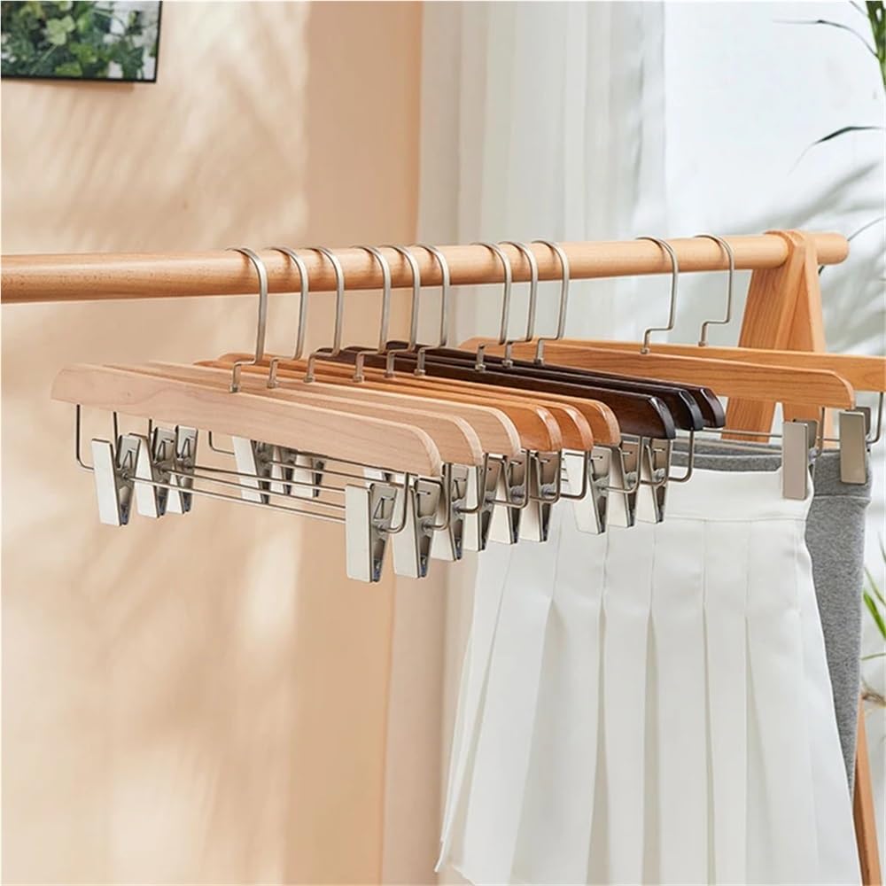 Perchas de Madera for Pantalones, Perchas for Faldas con Clip Ajustable, Organizador multifunción for guardarropa, Perchas for Abrigos(One Size,A)