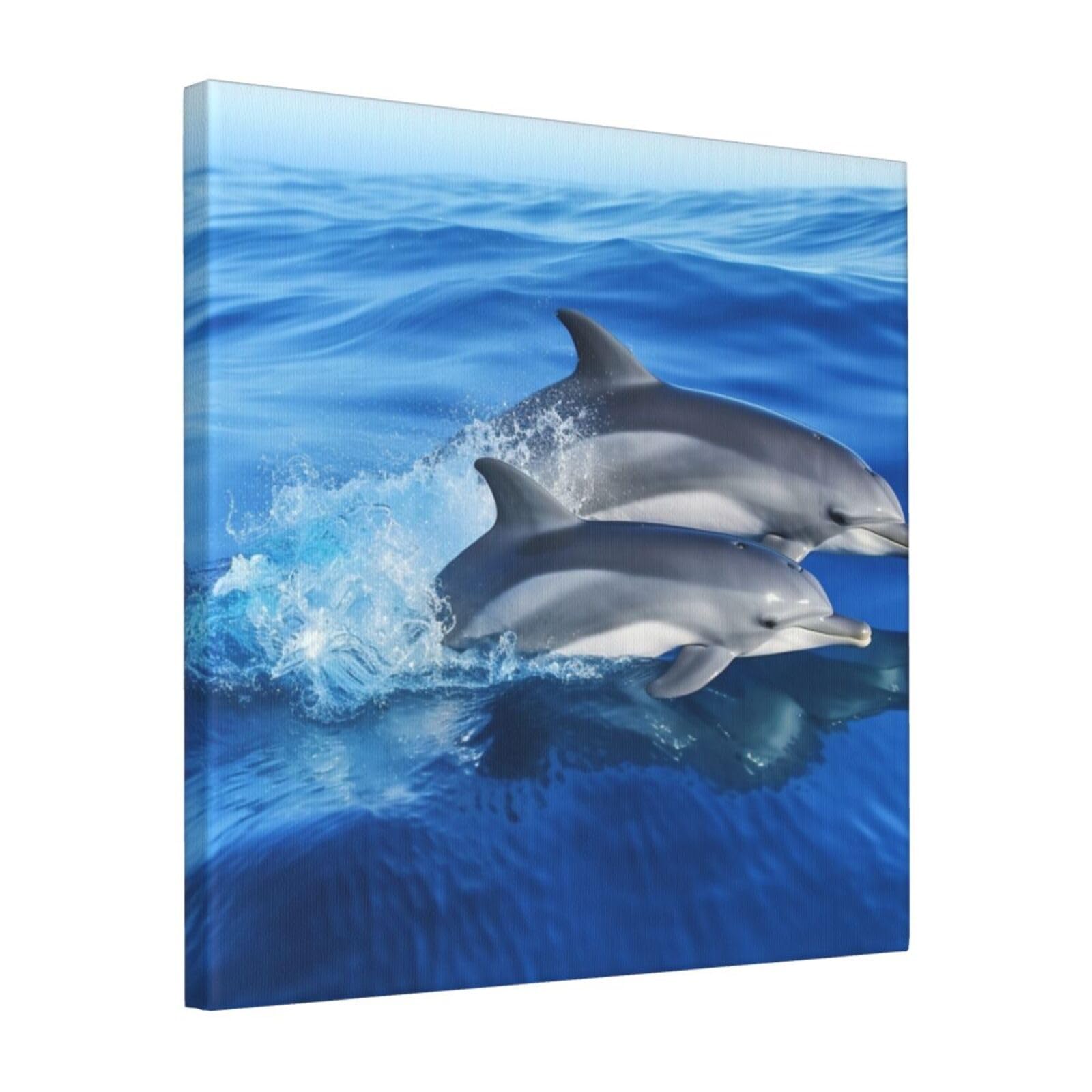 FodPand Dolphin Family Canvas Wall Art for Living Room Wall Decor 16"x16" Modern Artwork Painting Pictures Hanging Canvas Prints Aesthetic Wall Art for Bedroom Bathroom Office Wallart Decor