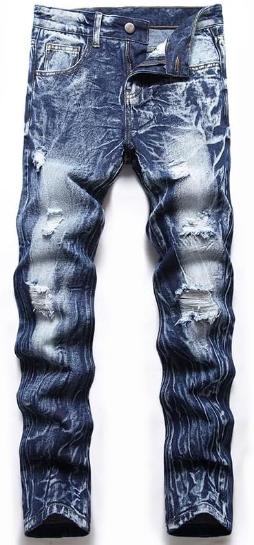 Boy's Slim Fit Ripped Destroyed Distressed Stretch Jeans Pants