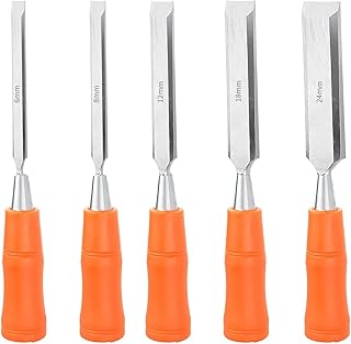 5 PCS Wood Carving Chisels Wood Chisel Sets with Bevel Edge Ergonomic Handle Wood Chisel 6mm 8mm 12mm 18mm 24mm Chisel Set for Woodworking DIY Carving Sculpting Carpentry.