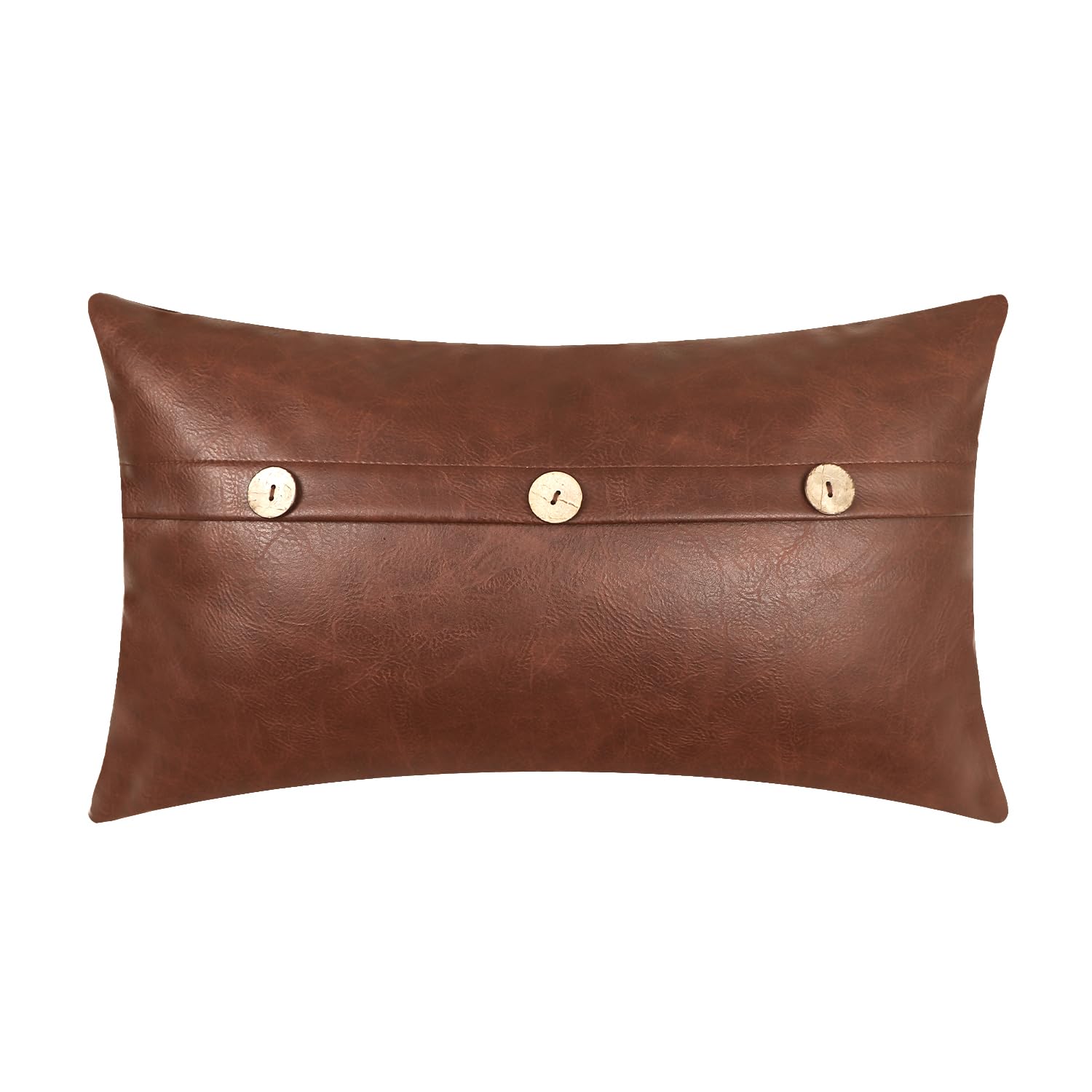 BRAWARM Leather Throw Pillow Covers 12 X 20 Inches, Dark Brown Faux Leather Pillow Cover with Triple Button, Farmhouse Decorative Faux Leather Pillows