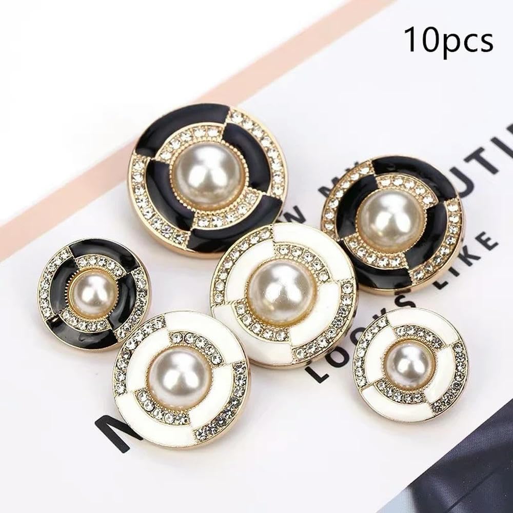 Przyciski DIY, 10 sztuk 18/23mm luksusowe guziki ze strasem do płaszcza materiał do szycia akcesoria do szycia perłowe guziki ozdobne guziki do odzieży(WHITE,23mm)