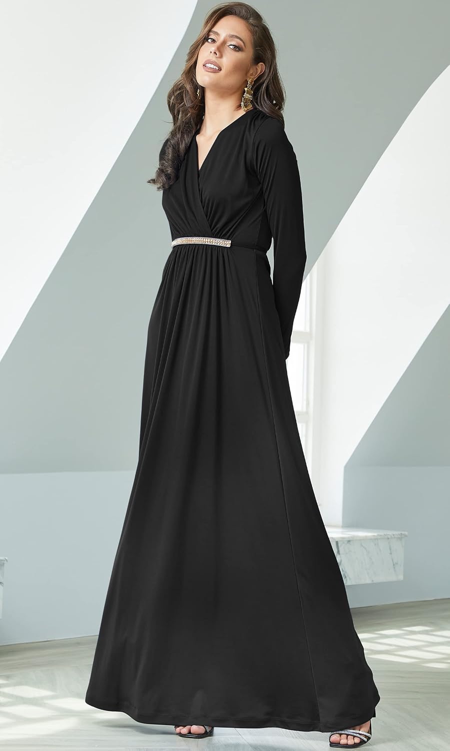 KOH KOH Sleeve Kaftan V-Neck Flowy Formal Winter Gowns - Image 2