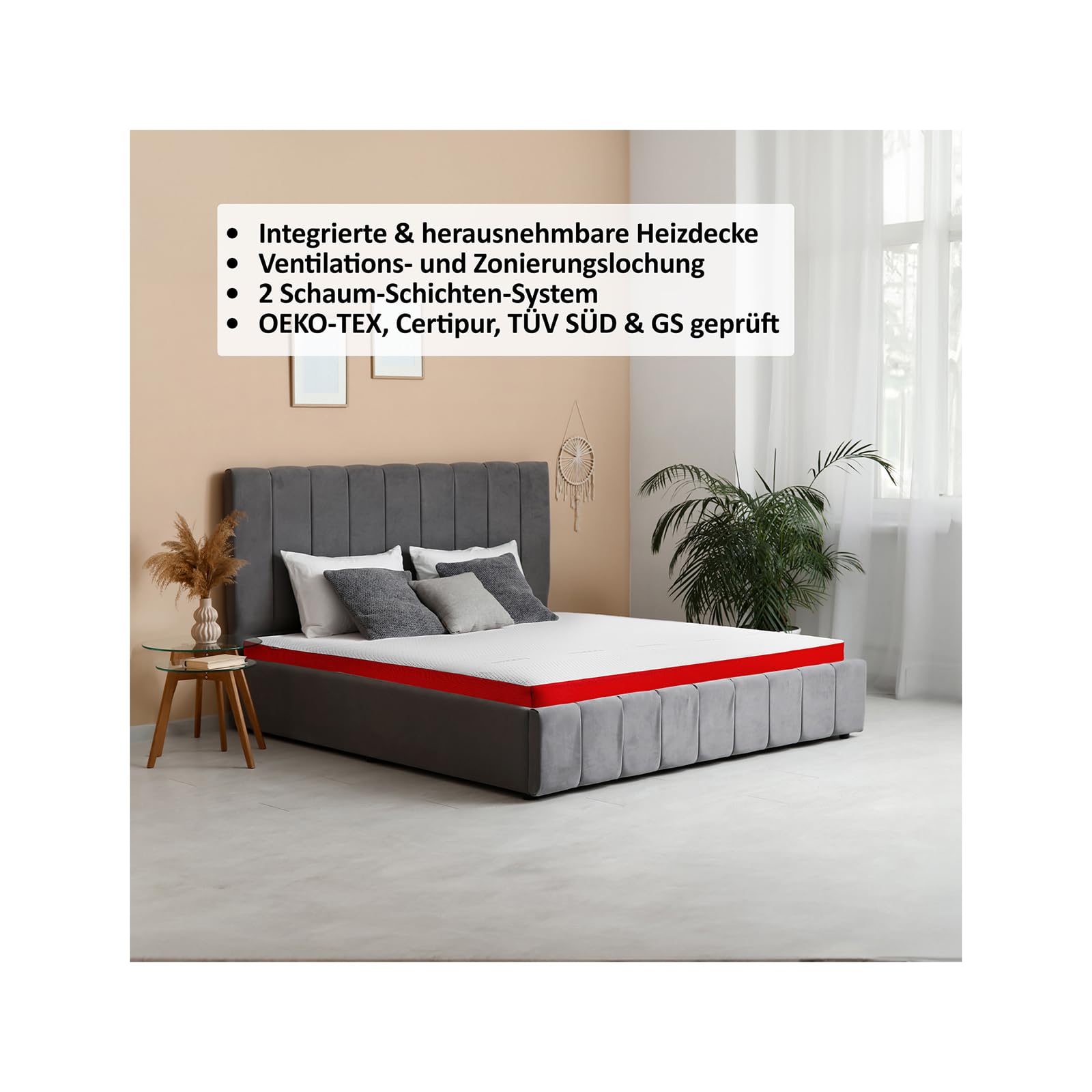 Genius Topper eazzzy - Topper Premium Heat Therapy con manta eléctrica y espuma viscoelástica con certificado Öko-Tex, 9 cm de alto, 120 x 200 cm y otros tamaños