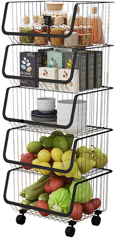 Kitchen Floor- Mounted 5- Story Household Vegetable and Fruit Basket Storage Rack al Mobile Trolley(Black 110. 5 35 42CM)