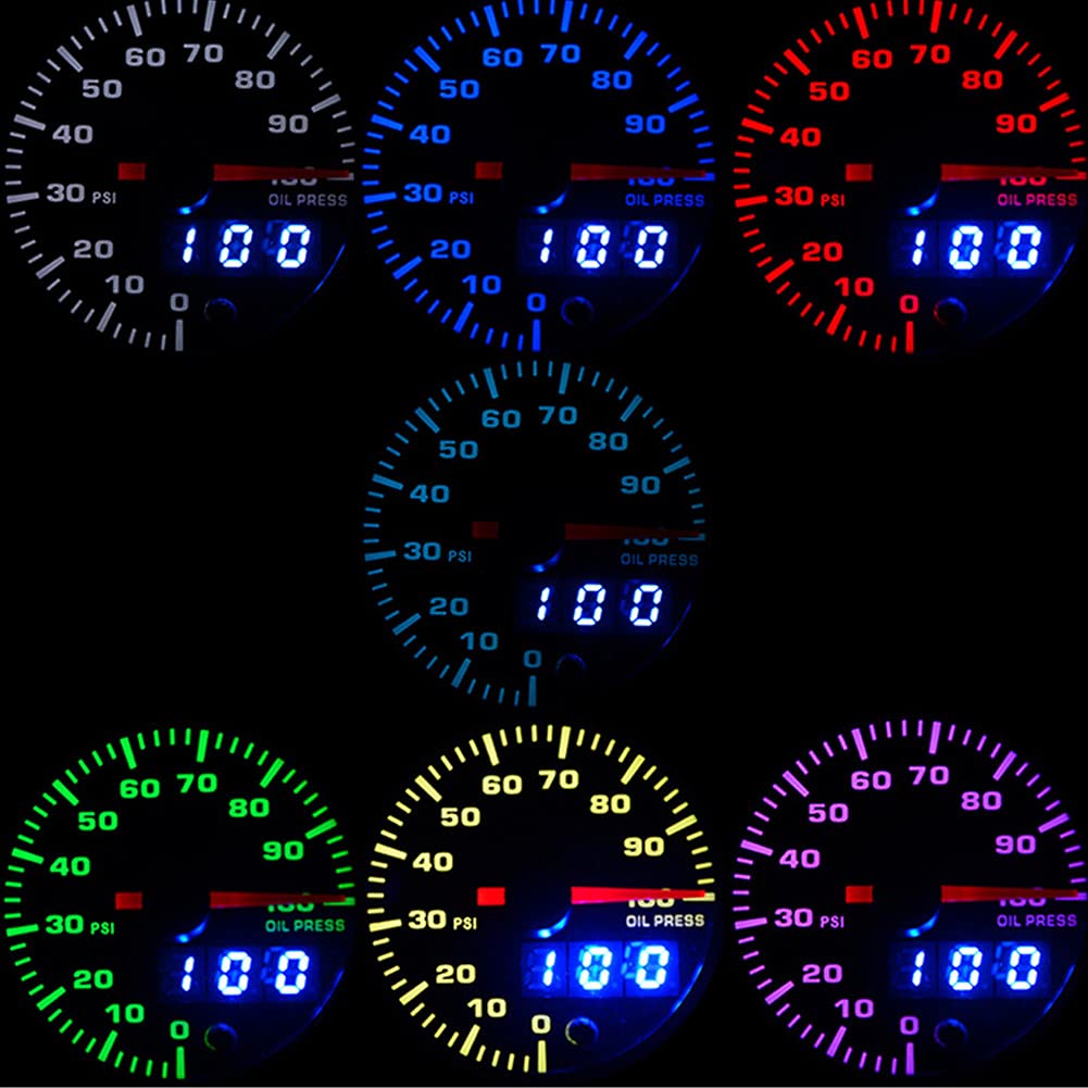 Yctze Misuratore di Pressione Olio da 2 Pollici 52 Mm per Meccanici Automobilistici e Appassionati di Auto Quadrante Illuminato per Lettura Facile in Luce Bassa Motore Passo