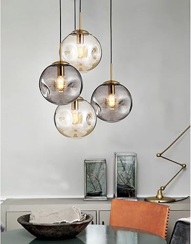 Miniatura 7 de Lámpara colgante esférica de vidrio, lámpara de techo colgante de hierro dorado y globo de vidrio (9.8 pulgadas, ámbar)
