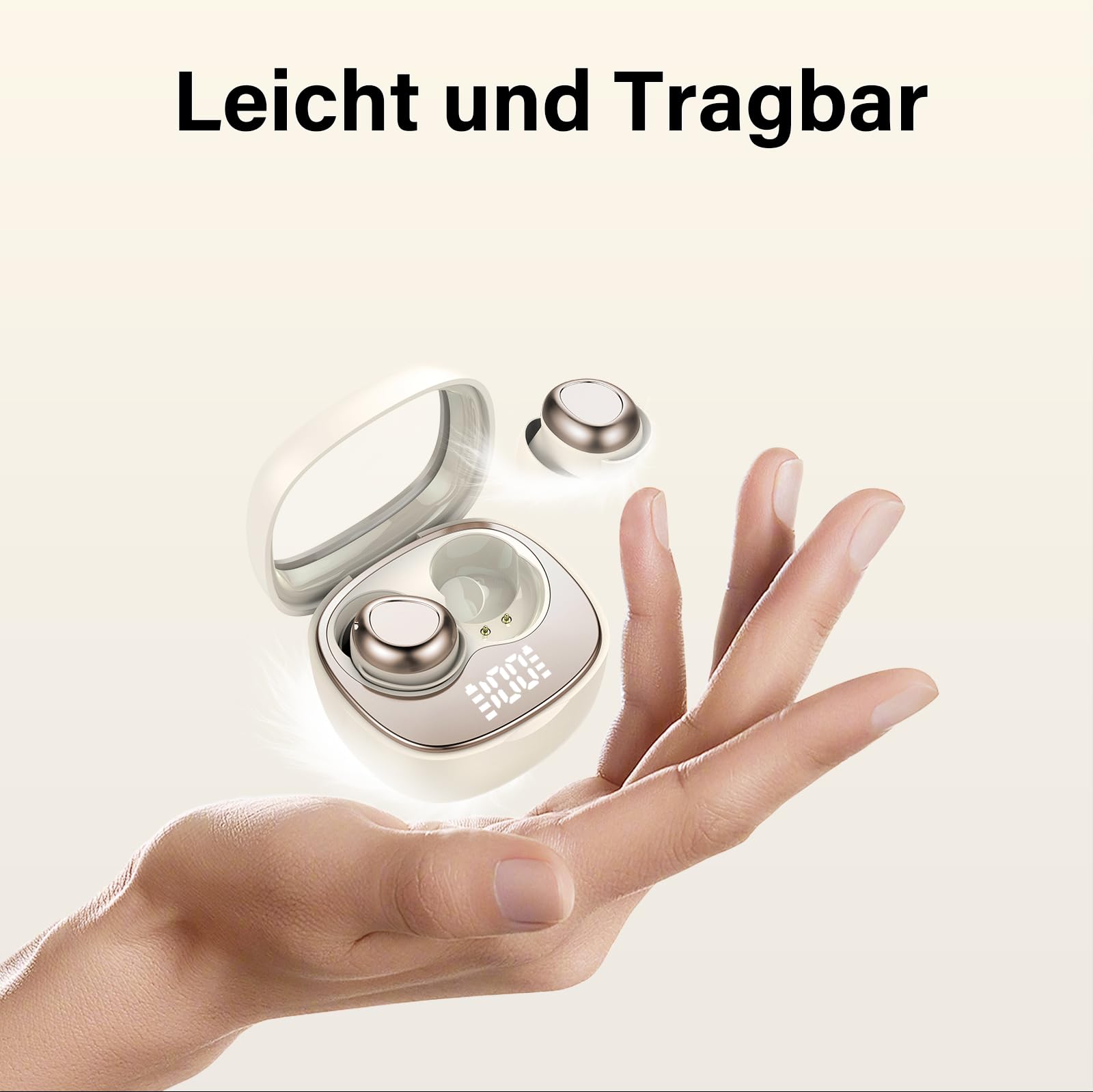 Rinsmola Mini Schlafkopfhörer Bluetooth 5.4 Kopfhörer, Schlafen Sleepbuds | In Ear Kopfhörer Kabellos mit 25 Stunden Akkulaufzeit, Weiche Ohrhörer Sanfter Klang Bequem Tragen ohne Druckgefühl, Beige