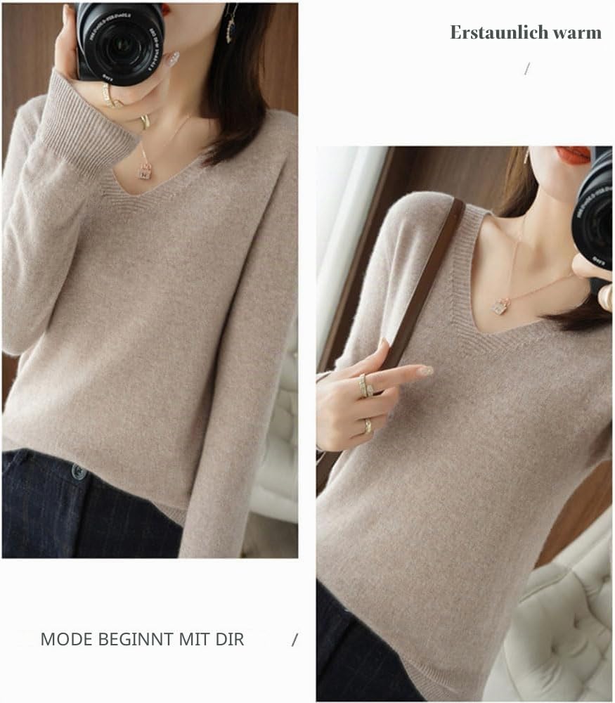 Kaschmirpullover Für Damen, Pullover Mit V-Ausschnitt Herbst Und Winter Pullover, Strickpullover Langarm Pullover Für Herbst Winter, 100% Wolle Kaschmir Damen Locker Lässig, Grün, L
