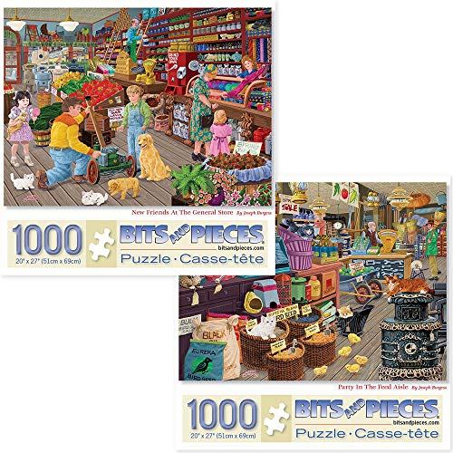 Bits and Pieces - Vorteilsset mit zwei (2) 1000 Teilen Puzzles für Erwachsene – jedes Puzzle misst 50, 8 x 68, 6 cm neue Freunde im General Store, Party Futtergang von Künstler Joseph Burgess, 47069