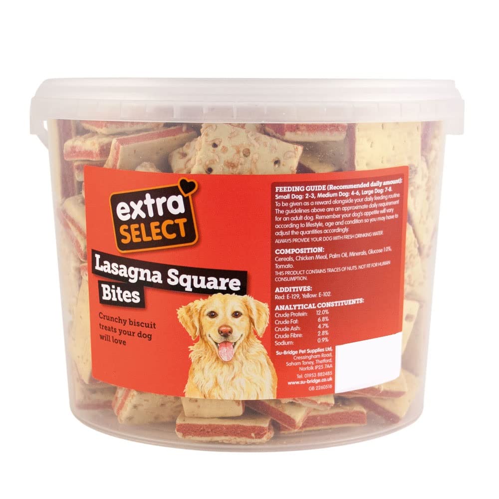 Extra Select Lasagne Squares Dog Treat Biscuits in a 1ltr Bucket (approx 50 biscuits)