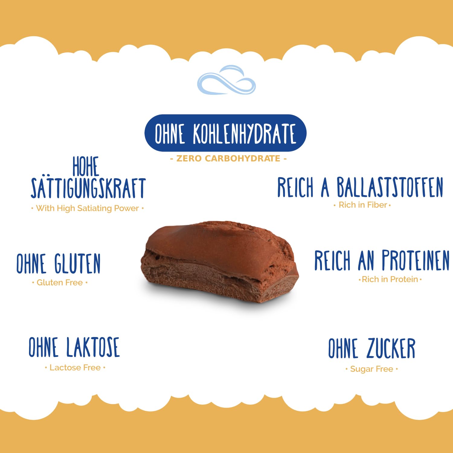 Nuvola Zero – Plumcake Zero mit Kakao ohne Kohlenhydrate, laktosefreier Snack, zuckerfrei, glutenfrei, reich an Ballaststoffen, Packung mit 12 Stück, hergestellt in Italien