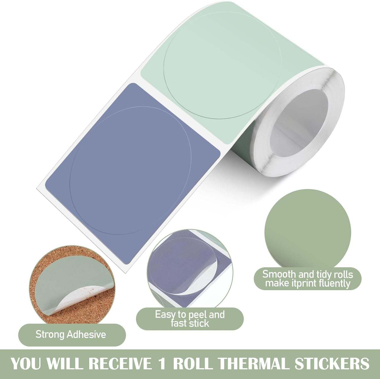 250Pcs Circle Thermal Sticker 2 InchC ircle Direct Thermal Stickers 5 Colors Self Adhesive Printer Decals Multipurpose Labels Roll Stickers Round Direct Label for Candle Baking DIY Name Tag - Image 4