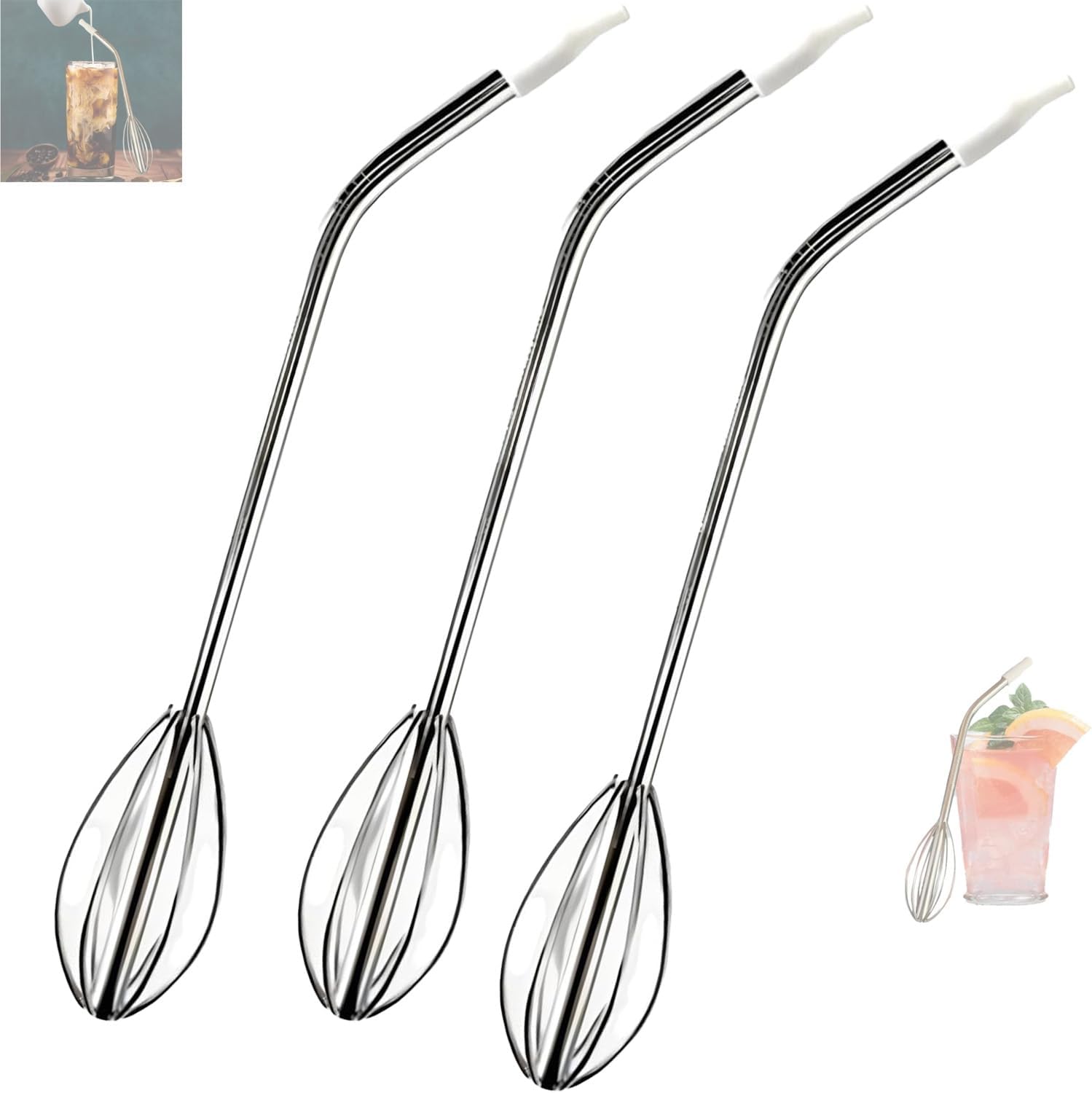2-In-1 Innovation The Whisk Straw,Multifunctional Mini Whisking Tool for Mixing,With Silicone Nozzle And Blender,for Protein Shakes,Coffee,Iced Tea & Smoothies (3Pcs)