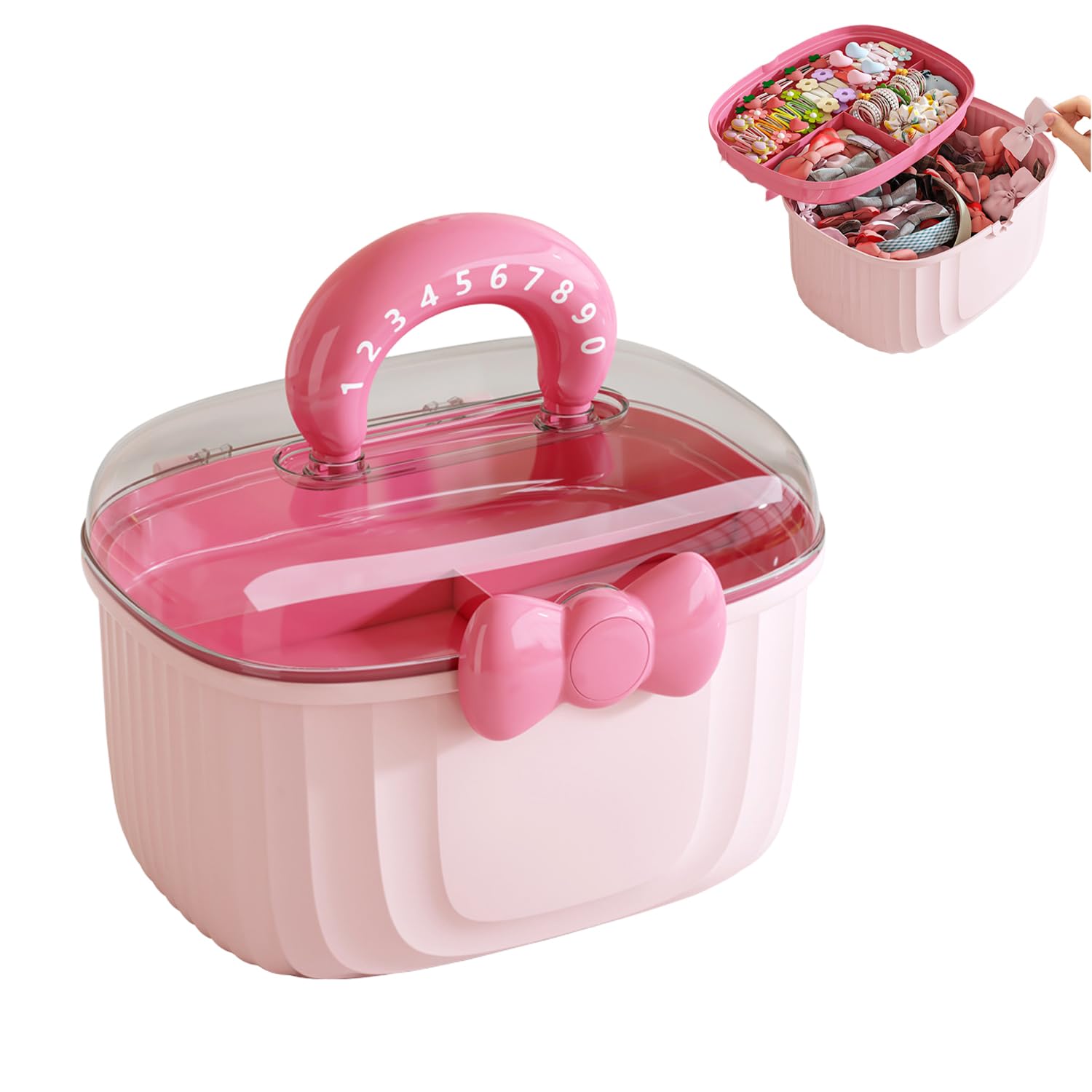 Bssowe Haargummi Aufbewahrung Mit Griff, Haarspangen Haargummi Aufbewahrung Kinder, Organizer Für Mädchen Haarspangen, 3 Etagen Aufbewahrungsbox Haarschmuck Kinder,für Nähzubehör (Rosa Plump)