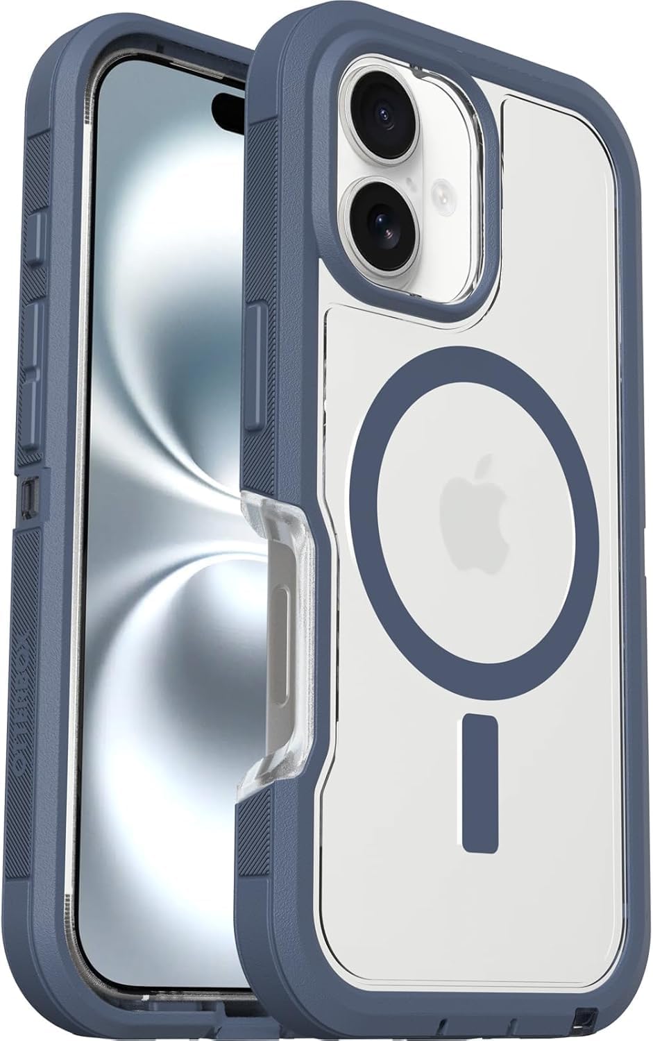 OtterBox Custodia per iPhone 16 Defender Series XT (trasparente e blu) con protezione contro le cadute di grado militare, MagSafe, custodia protettiva antiurto, slim fit con lunetta rialzata