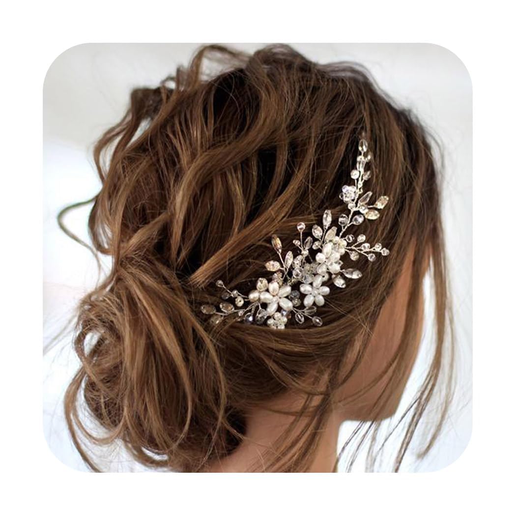 JAKAWIN Wedding Hair Accessories Bridal Hair Pieces Pearl Hair Comb | Rhinestone Bride Prom Hairpiece for Women