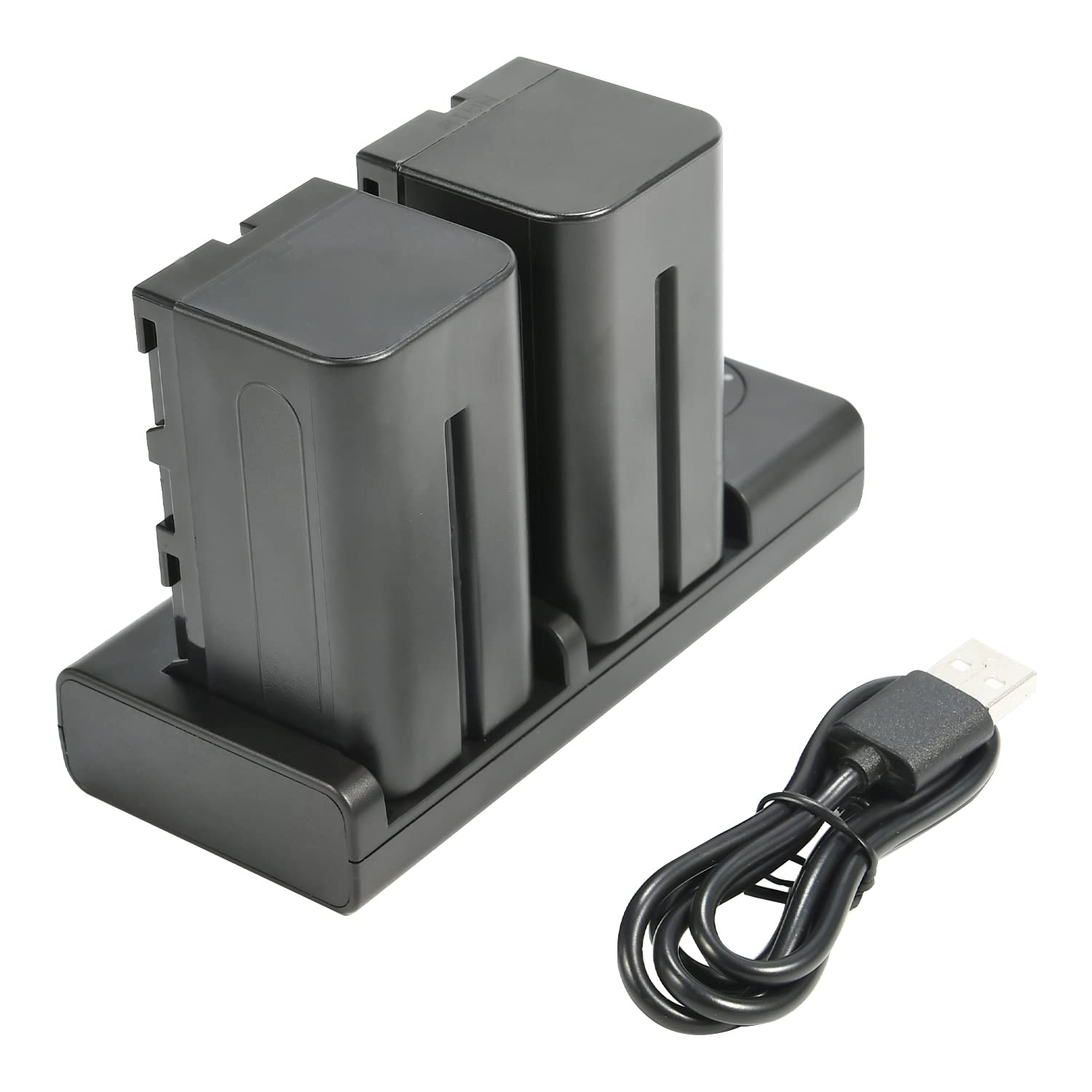 Batteria di ricambio (confezione da 2) e caricatore USB Dual LED Smart compatibile per Sony NP-F750 NP-F770 NP-F730