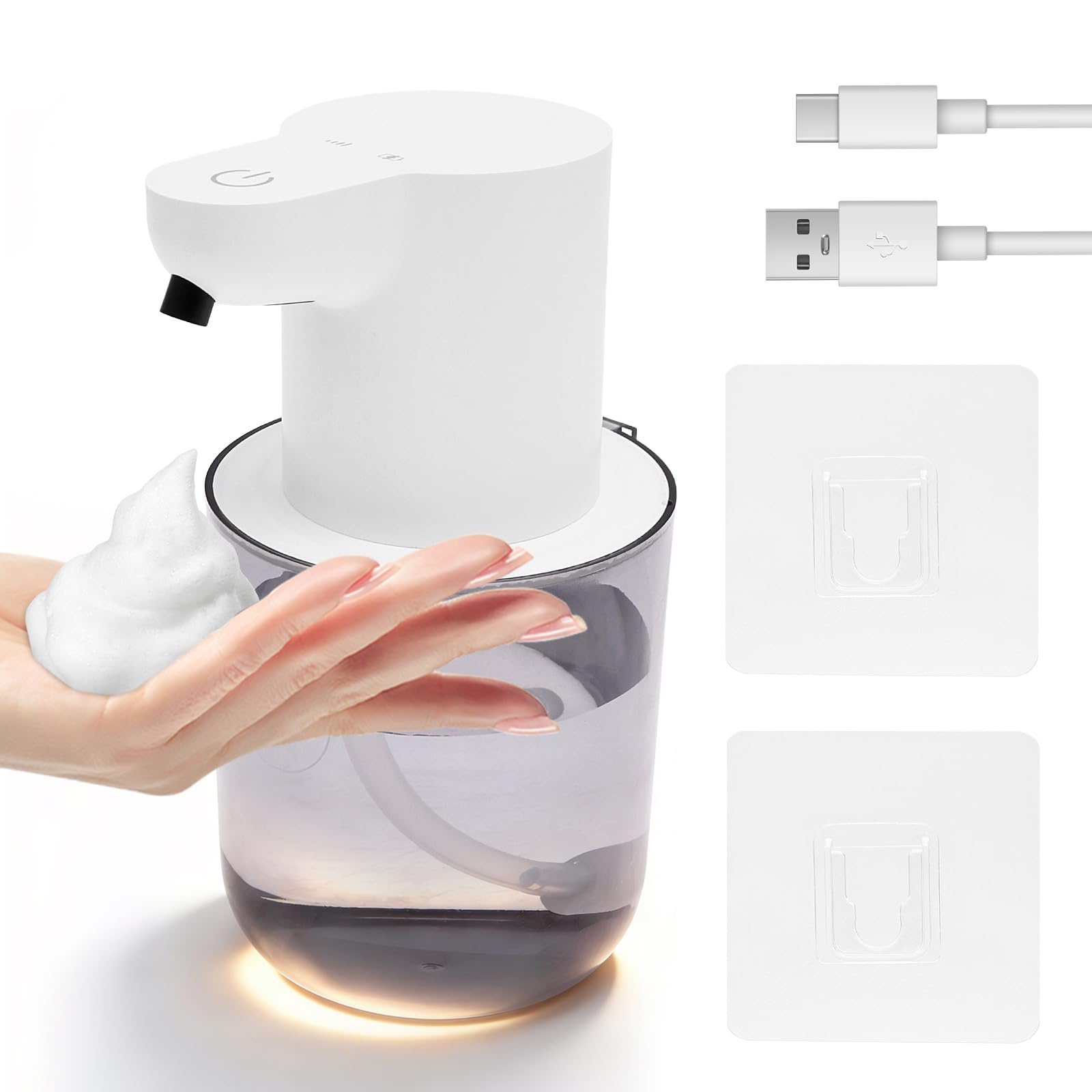 Automatic Soap Dispenser,400ML Touchless Electric Hand Soap Dispenser, Rechargeable Dish Soaps Dispensers with 4 Adjustable Foam Quantity for Kitchen and Bathroom Countertop