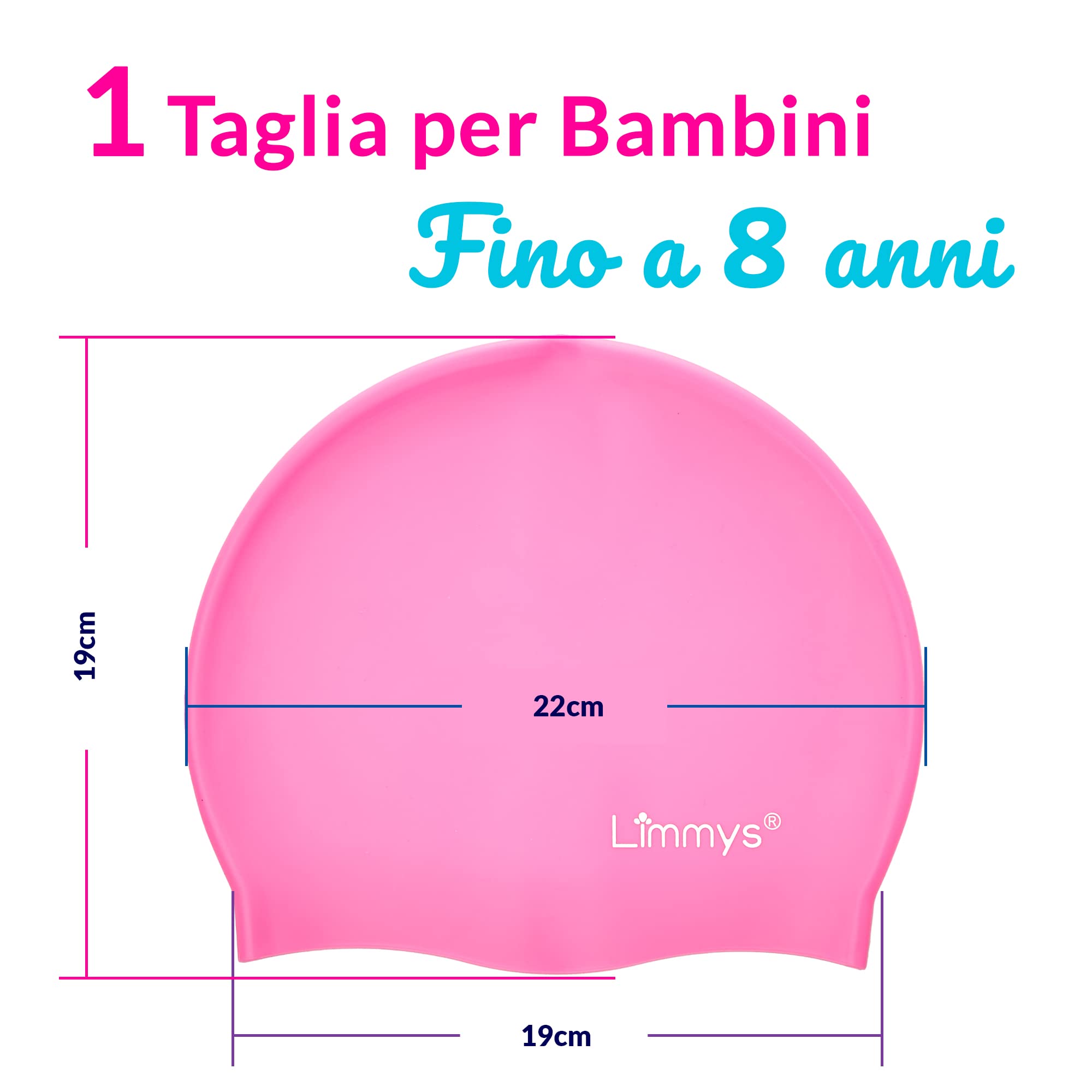 Limmys Kids Cuffia Piscina - Cuffia Piscina Bambina e Bambino al 100% in Silicone - Cuffia Nuoto di Qualità Superiore, Elastica e Comoda - Disponibile in Tanti Colori Diversi